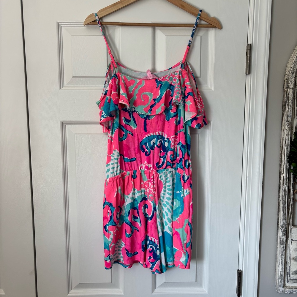 Lilly Pulitzer Klea Romper Off the Shoulder Coral Reef I'm So Jelly Jumpsuit S - Picture 8 of 11
